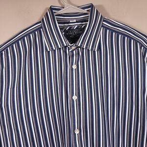 CHARLES TYRWHITT Shirt Mens Large Blue White Striped Dress Shirt Cotton